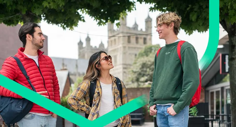Students standing in front of Catherdral in Exeter